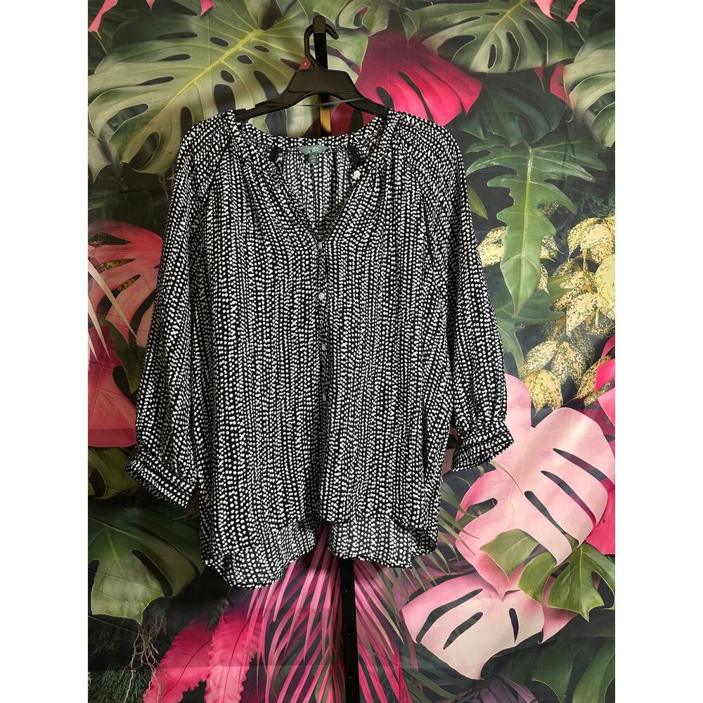 Terra & Sky Women's Plus Size Button Blouse with 3/4-Length Sleeves 2x